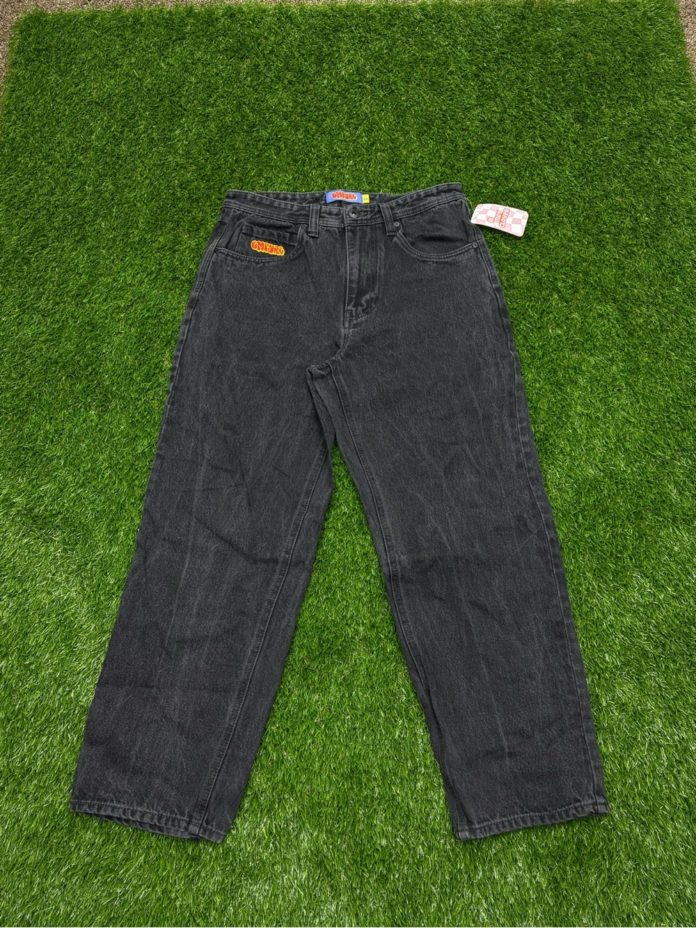 Black empyre Vintage-Style Straight Leg Jeans with Orange Patch